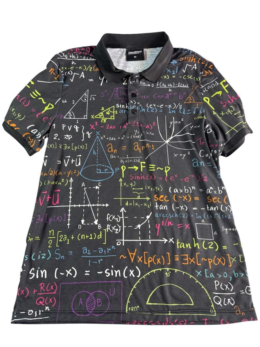 Fresh Hoods Math Polo Shirt Mens Med Black Equations STEM Teacher Novelty Golf